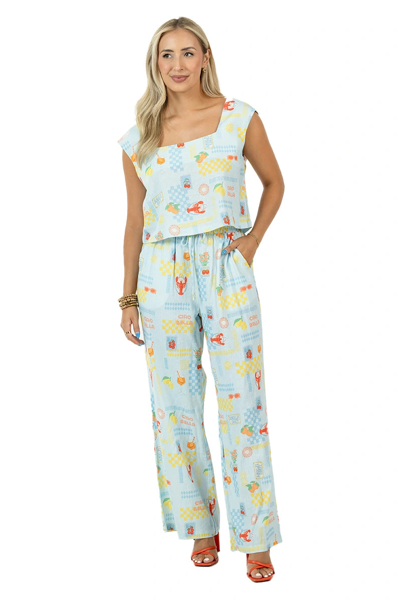 Italian Summer Light Blue Wholesale 2 Piece Pant Set