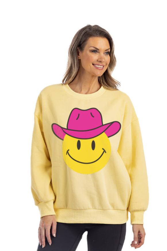 Pink Cowgirl Hat Happy Face Wholesale Graphic Sweatshirt
