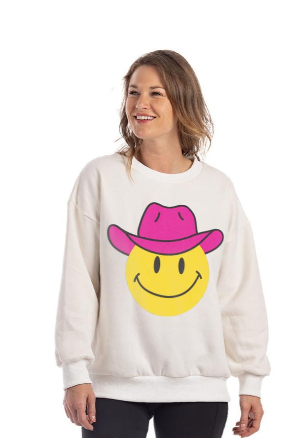 Pink Cowgirl Hat Happy Face Wholesale Graphic Sweatshirt