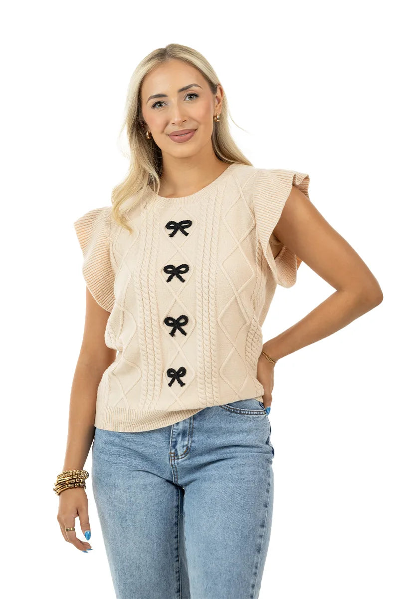 Bow Sweater Top (Tan)