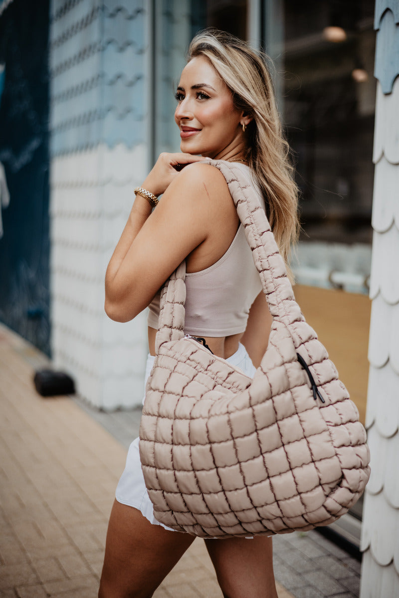 Tan Oversized Wholesale Quilted Puffer Tote Bag