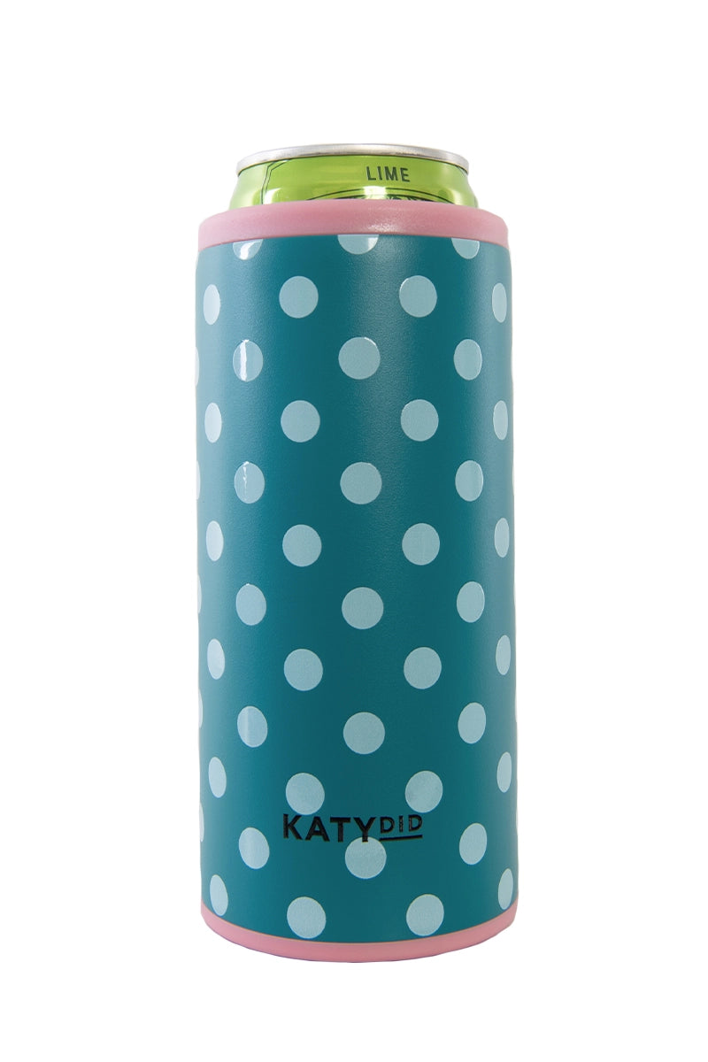 Teal Polka Dot Wholesale Slim Can Cooler