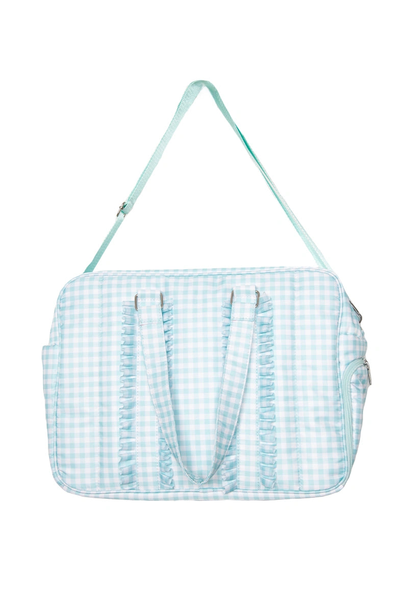 Mint Gingham Wholesale Ruffle Overnight Bag