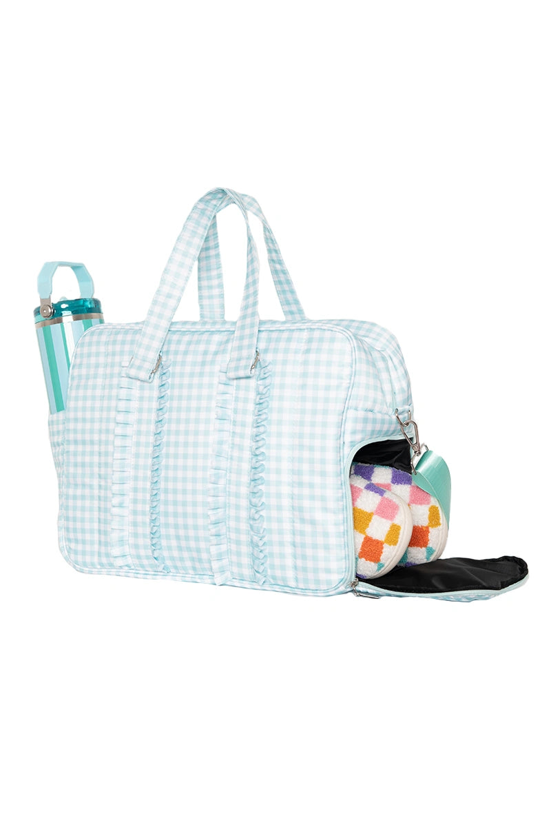 Mint Gingham Wholesale Ruffle Overnight Bag