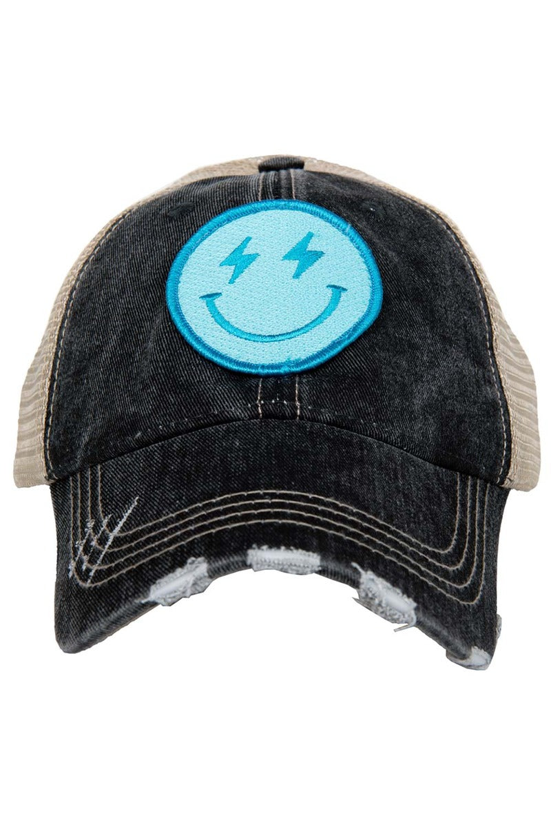 Turquoise Lightning Happy Face (Black/Tan) Wholesale Trucker Hat