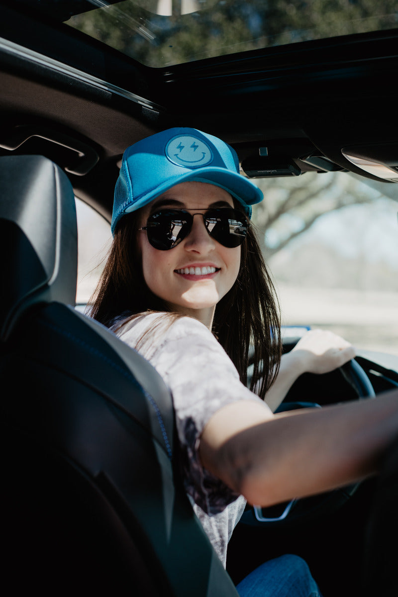 Turquoise Lightning Happy Face Wholesale Foam Trucker Hat