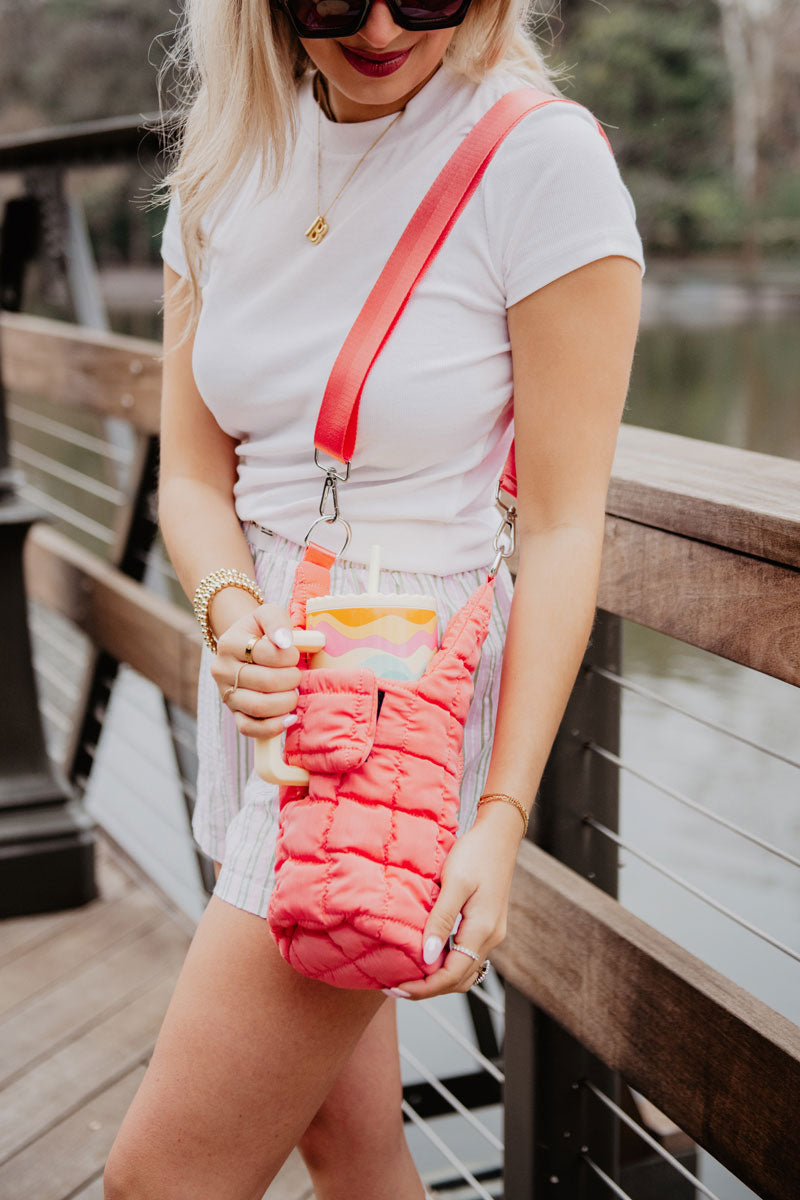 Coral Quilted Water Bottle Wholesale Sling Bag