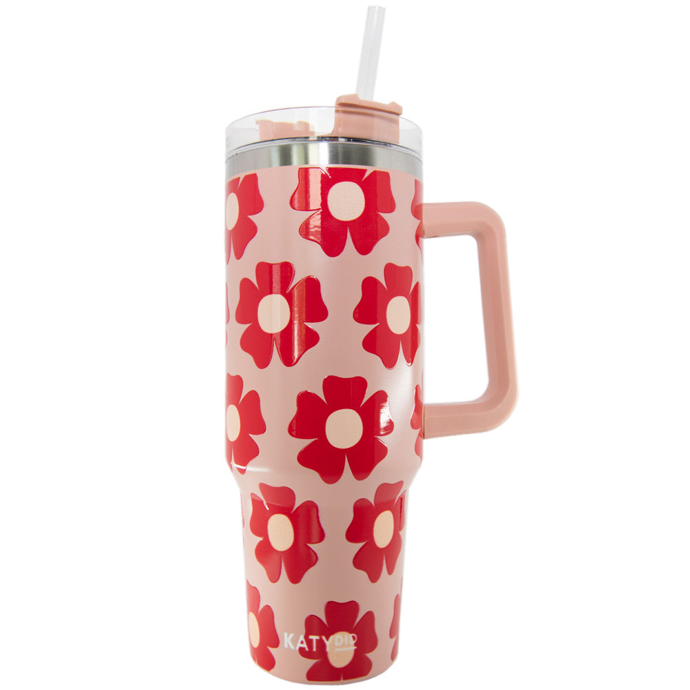 40 oz Tumbler with Handle and Straw Leak Proof 40 oz Floral Cup
