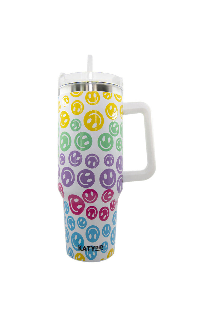 Pastel Happy Face Tumbler Cup with Handle