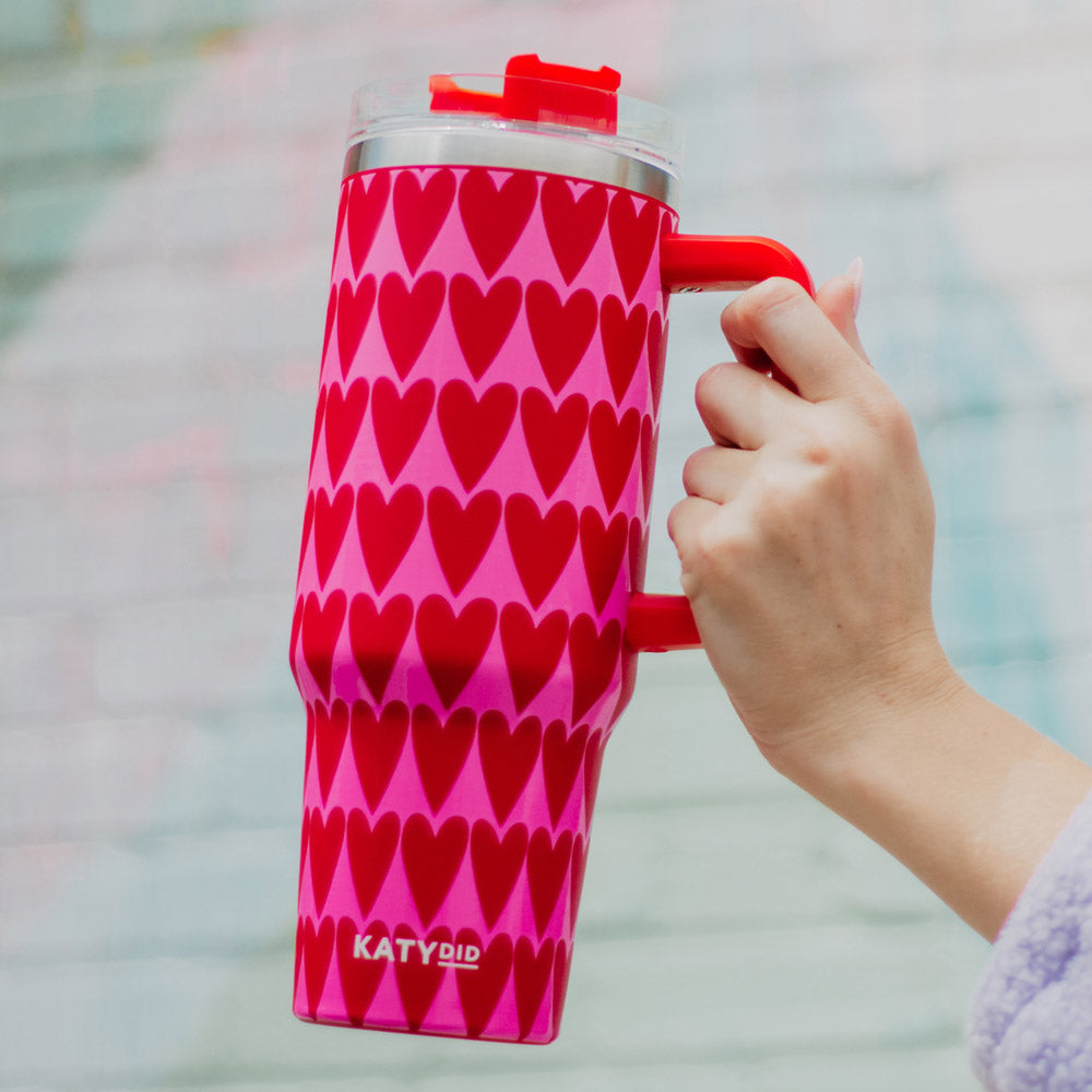 Girly Red Hearts Design Wholesale Tumbler with Handle