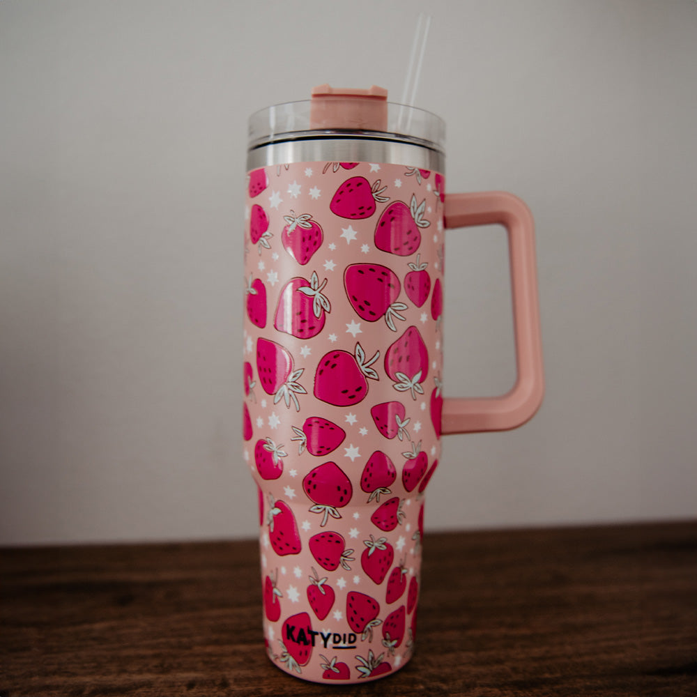 Strawberries Printed Coffee 40 Oz Tumbler with Handle