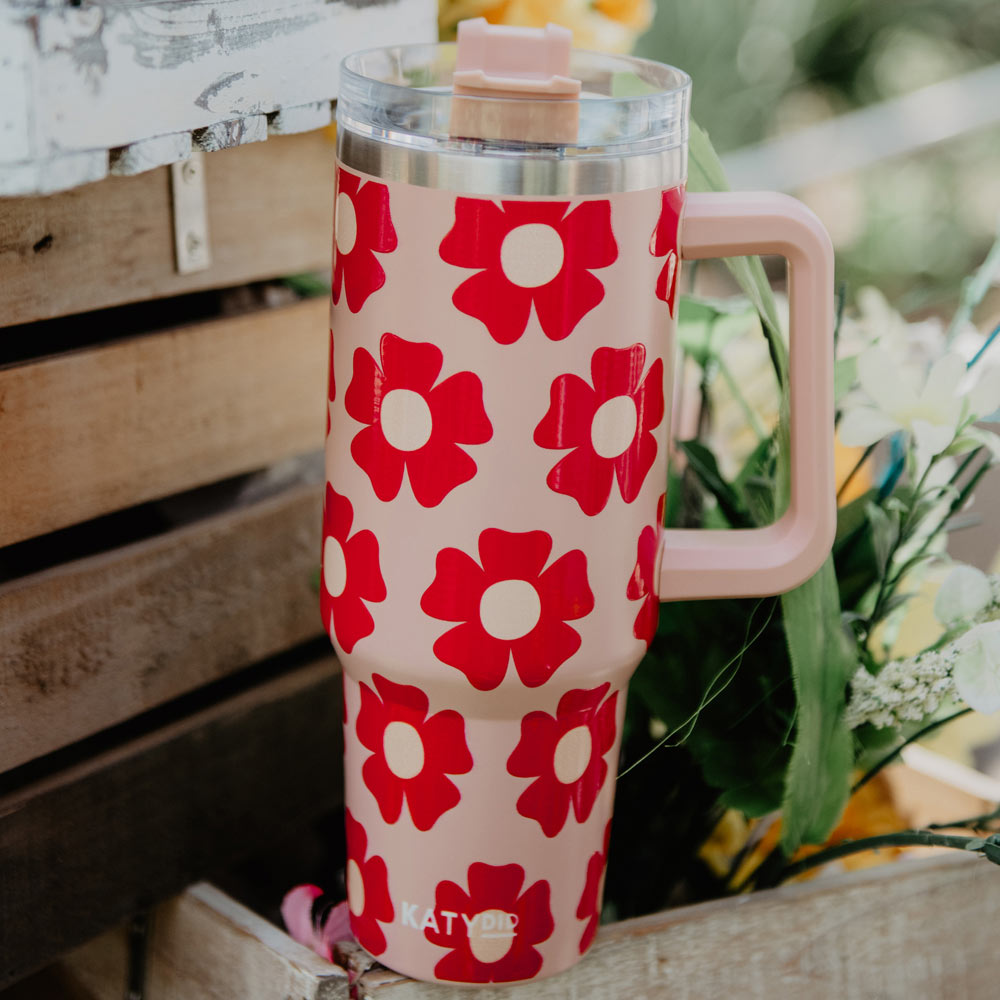 Flower Tumblers, 40 Oz. With Straw