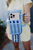 Light Blue and Navy Striped Wholesale Tumbler Zipper Pouch