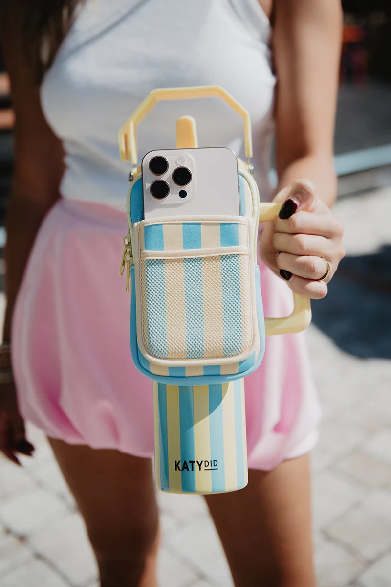 Yellow and Aqua Striped Wholesale Tumbler Pouches