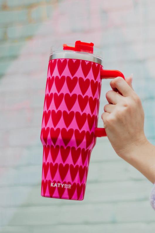 Girly Red Hearts Design Wholesale Tumbler with Handle