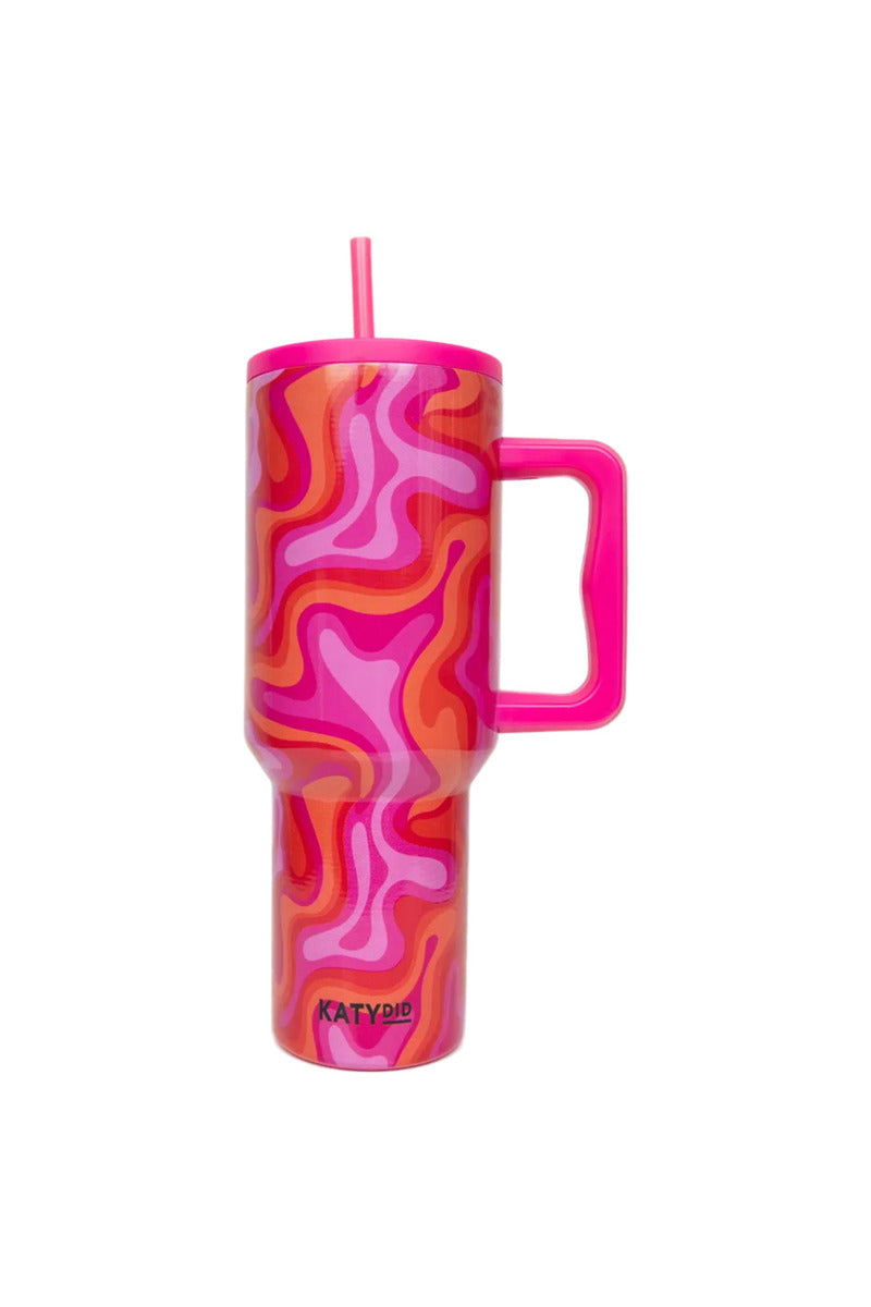 Hot Pink Retro Swirl Wholesale Drink Tumbler