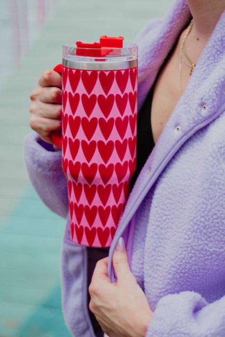 Girly Red Hearts Design Wholesale Tumbler with Handle