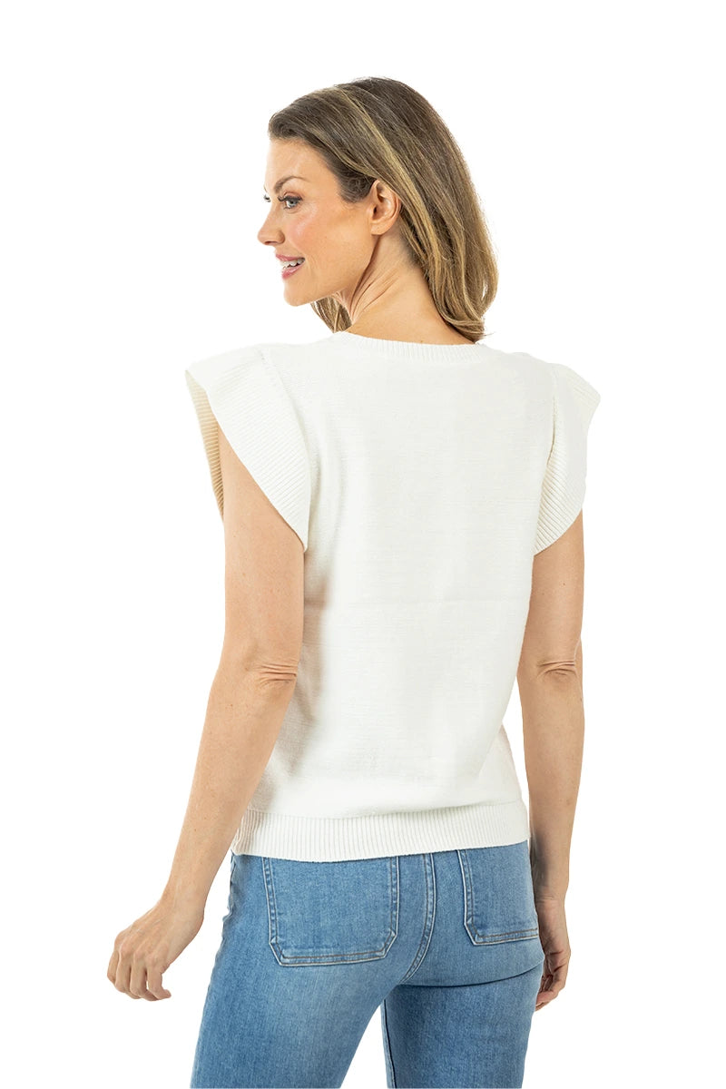 Short Sleeve Bow Sweater (White)