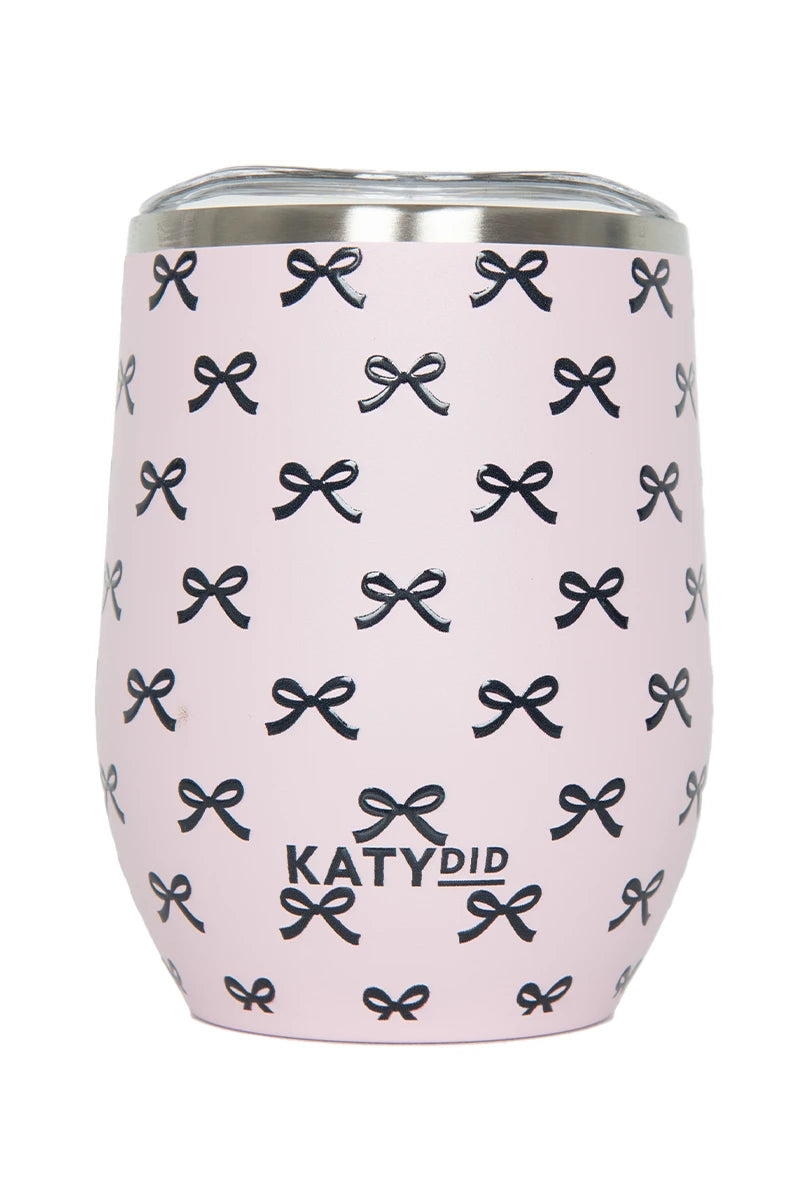 Black & Pink Mini Bows Wholesale 12 Oz Wine Tumbler