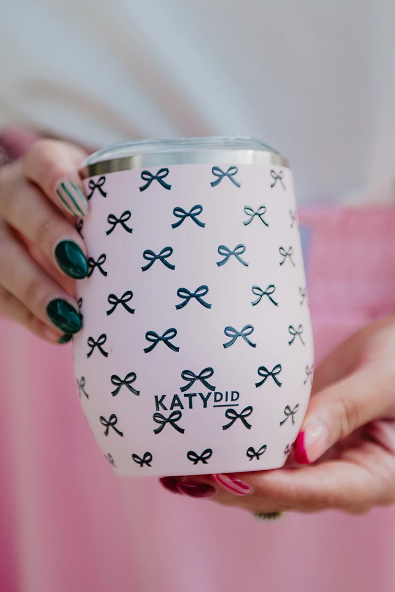 Black & Pink Mini Bows Wholesale 12 Oz Wine Tumbler