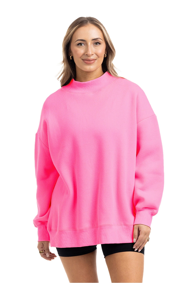 Hot Pink Essential Wholesale Mockneck Sweatshirt