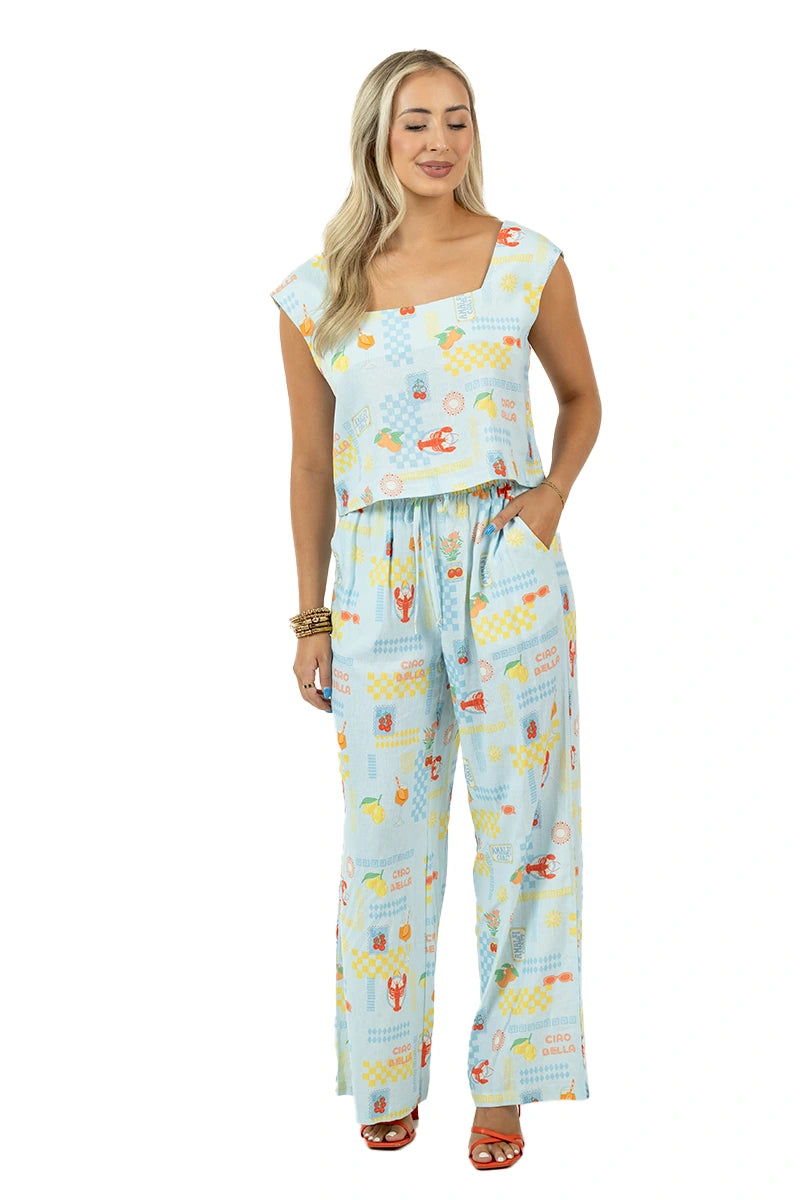 Italian Summer Light Blue Wholesale 2 Piece Pant Set