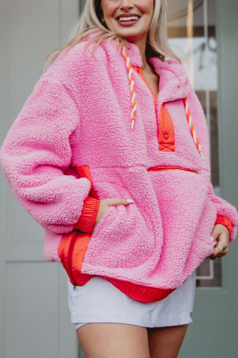 Pink Wholesale Two-Toned Sherpa Fleece Pullover