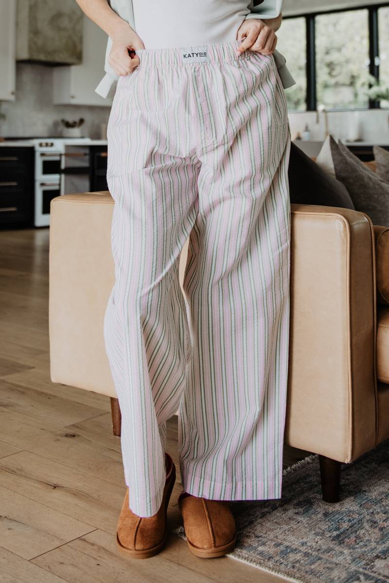 Light Pink and Green Striped Boxer Pants