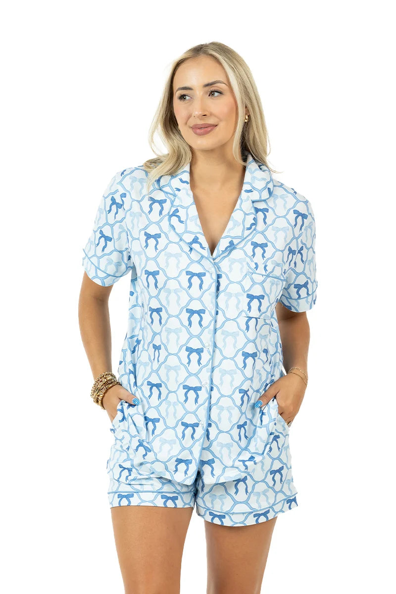 Light Blue Mini Bow Wholesale Pajamas Womens