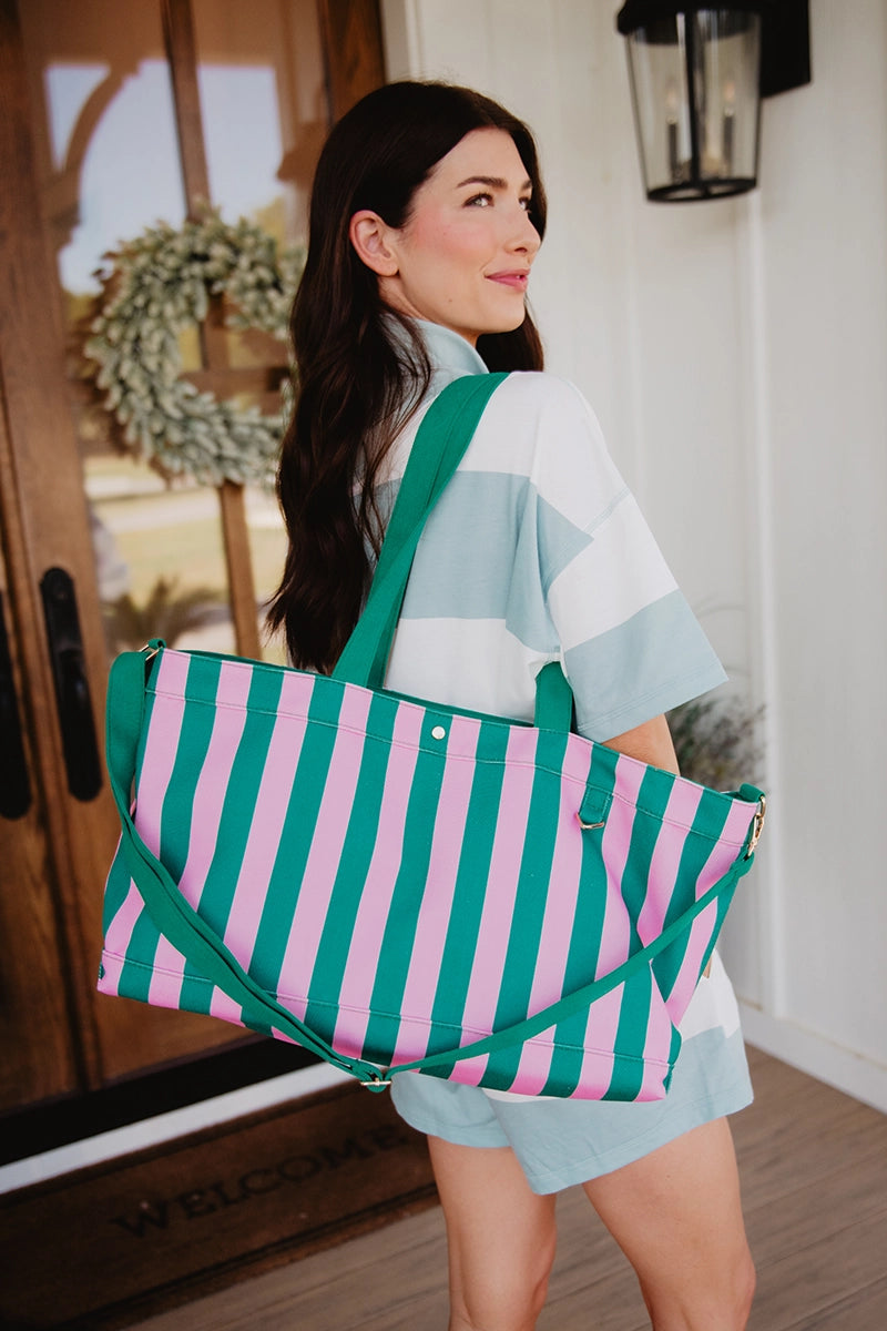 Pink & Green Cabana Wholesale Sleepover Bag