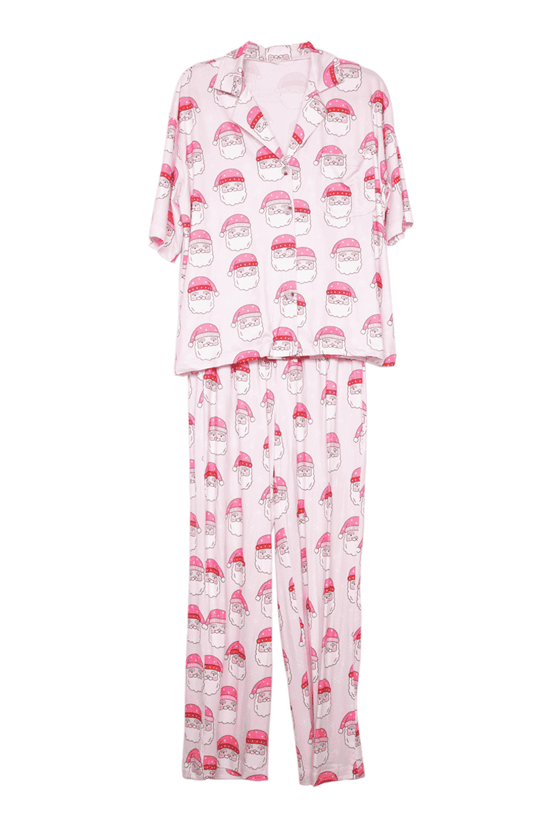 Pink Santa Face Wholesale Matching Holiday PJs