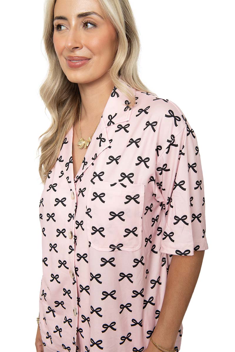 Black & Pink Mini Coquette Bows Wholesale PJ Sets Women