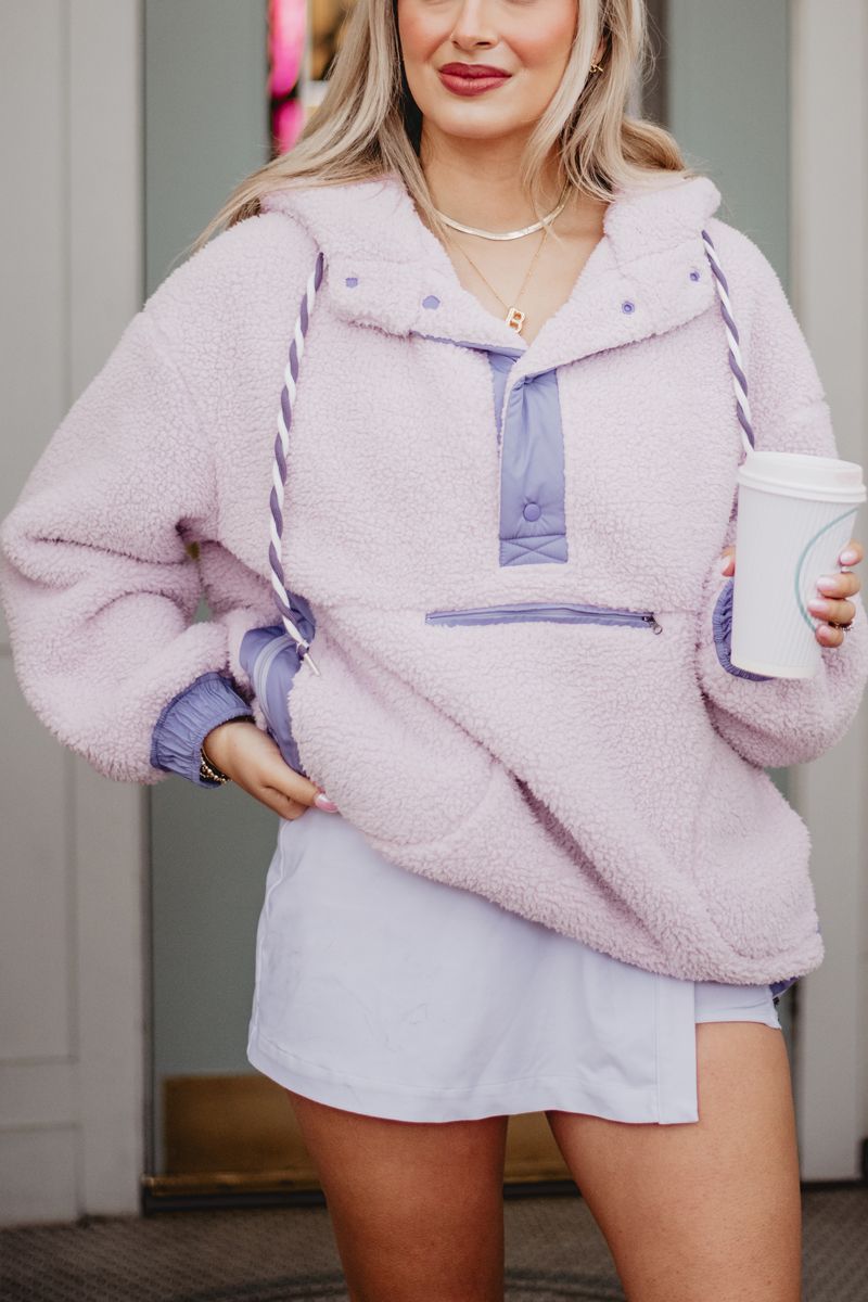 Light Purple Two-Toned Wholesale Sherpa Pullover Hoodies