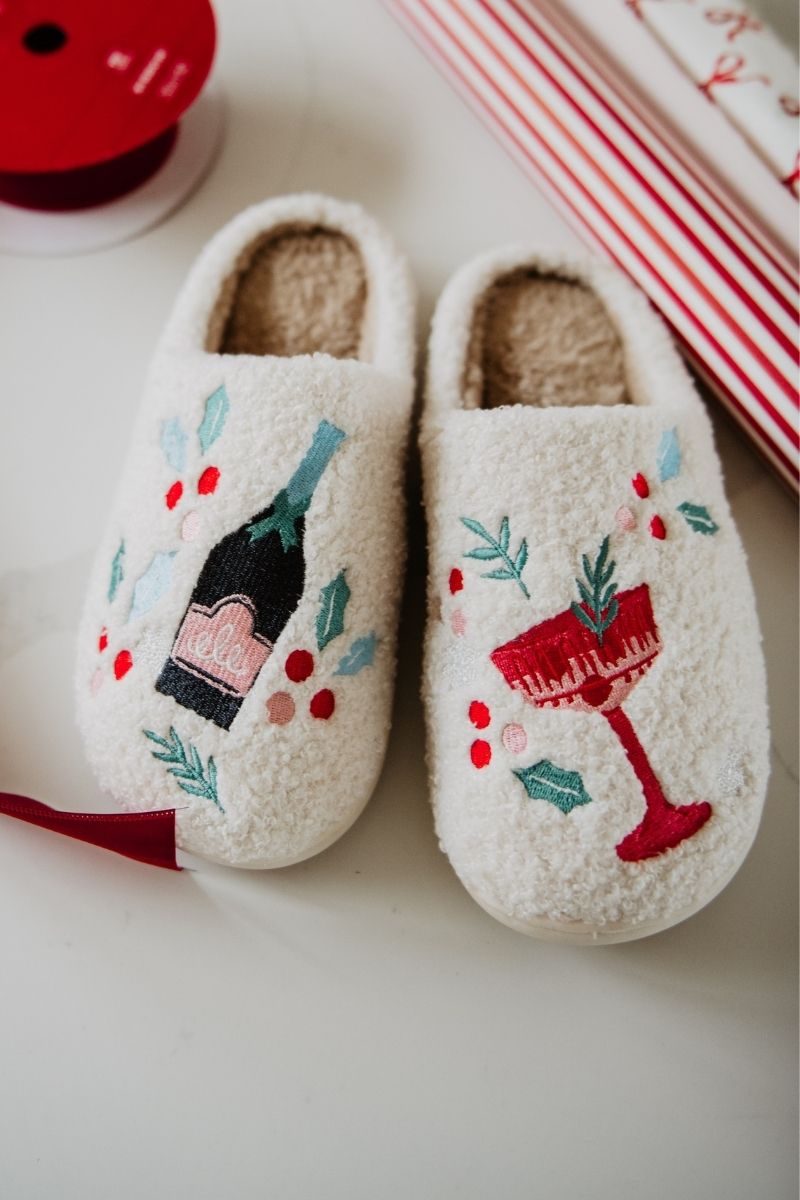 Holiday Champagne, Coupes & Holly Wholesale Slippers
