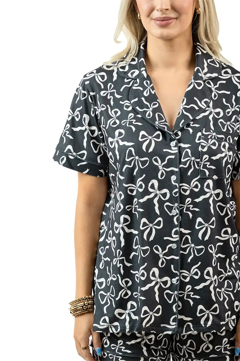 Black Bow Wholesale Matching Pajama Sets