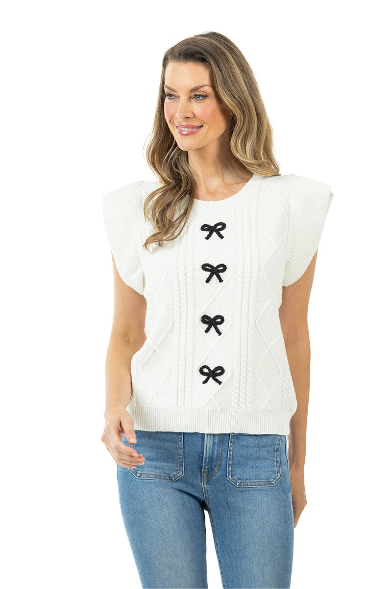 Short Sleeve Bow Sweater (White)