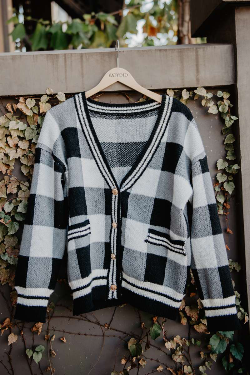 Open Front Wholesale Plaid Gold Cardigan