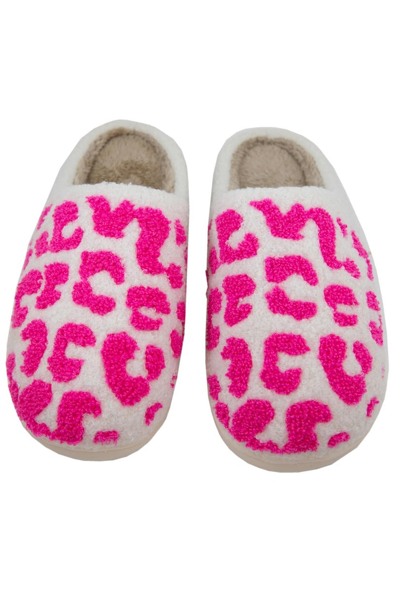 Hot Pink Leopard Fuzzy Wholesale Slippers