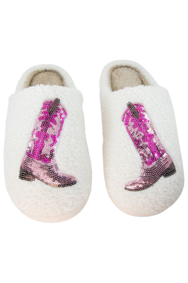 Pink Boot Slippers Pink Sequin Kicking Boots Slippers | Katydid Wholesale
