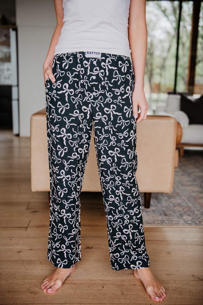 Black & White Bows All Over Soft Boxer Pants