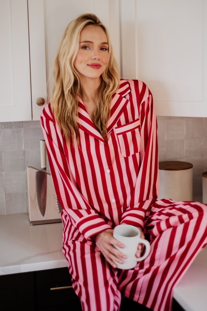 Blush Striped Satin Wholesale Women Matching Pajama Pants