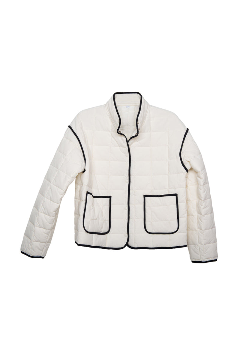 White Wholesale Quilted Trim Jacket