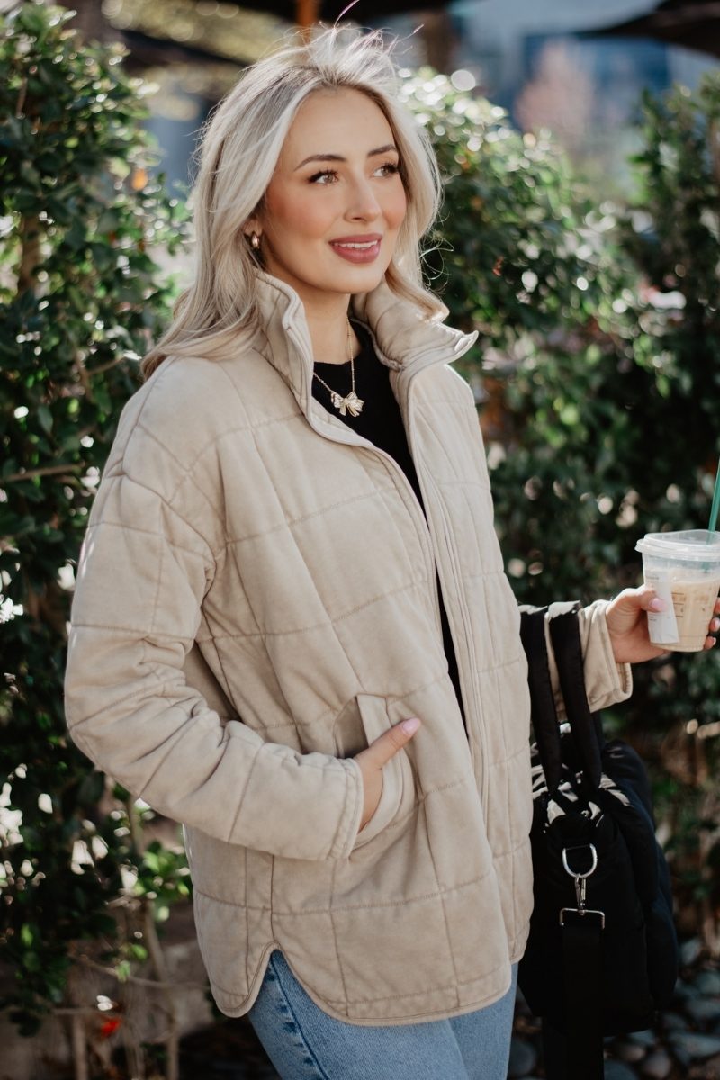 Beige Quilted Jacket for Women