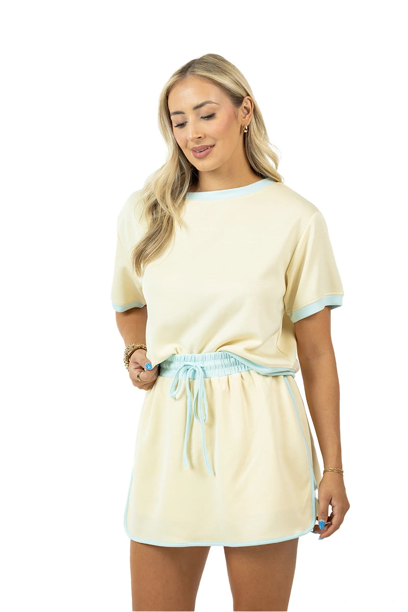 Yellow and Blue Wholesale Two Toned Skirt Set