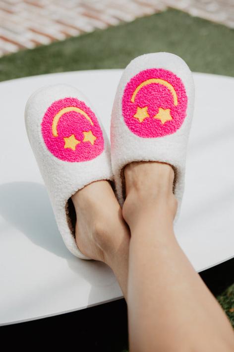 Hot Pink Star Eyed Wholesale Happy Face Slippers