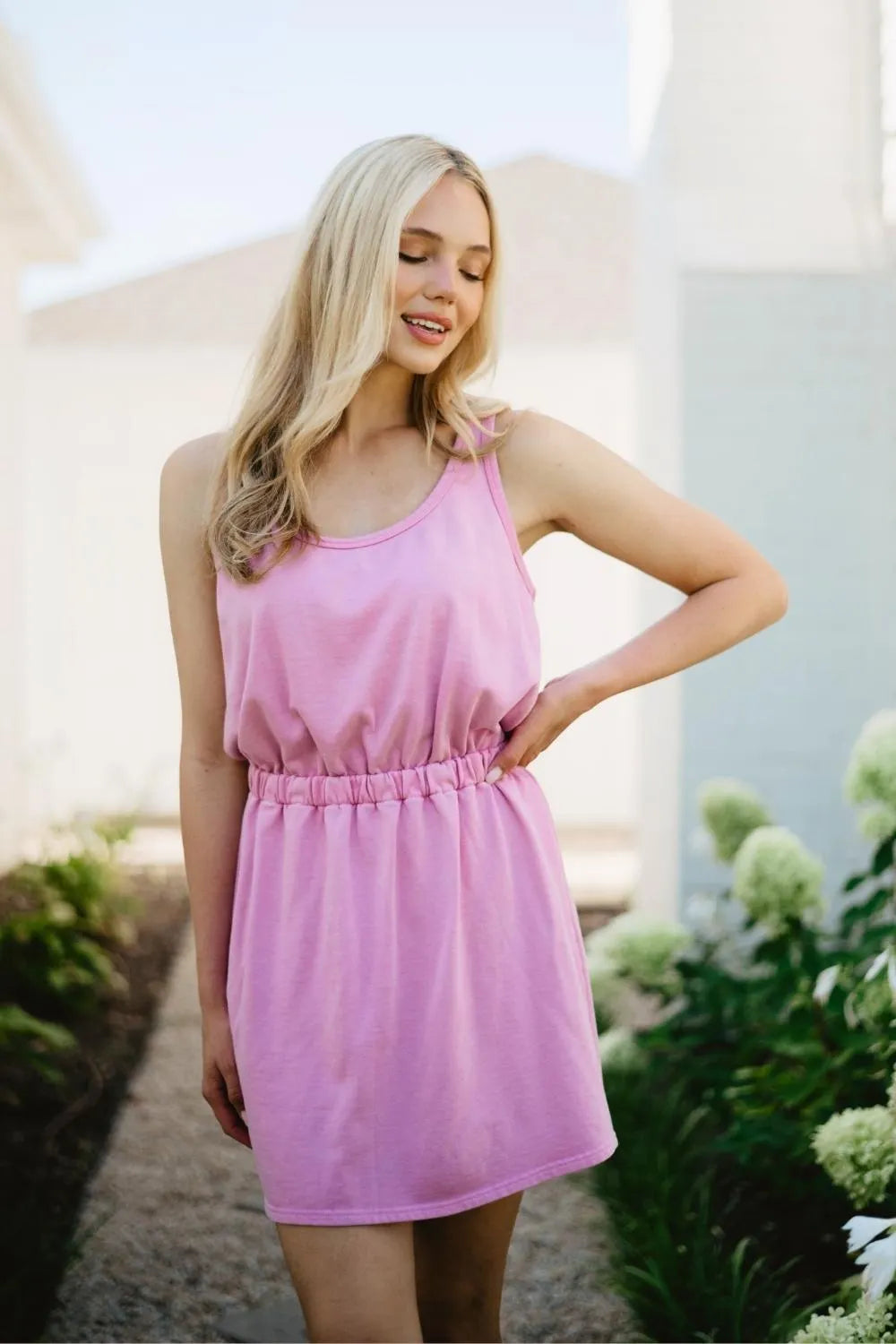 Pink Garment Washed Wholesale Mini Dress