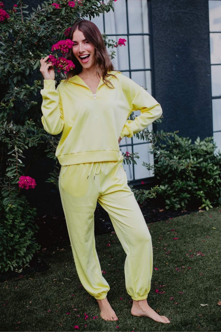 Yellow Women's Wholesale Half Zip Lounge Set