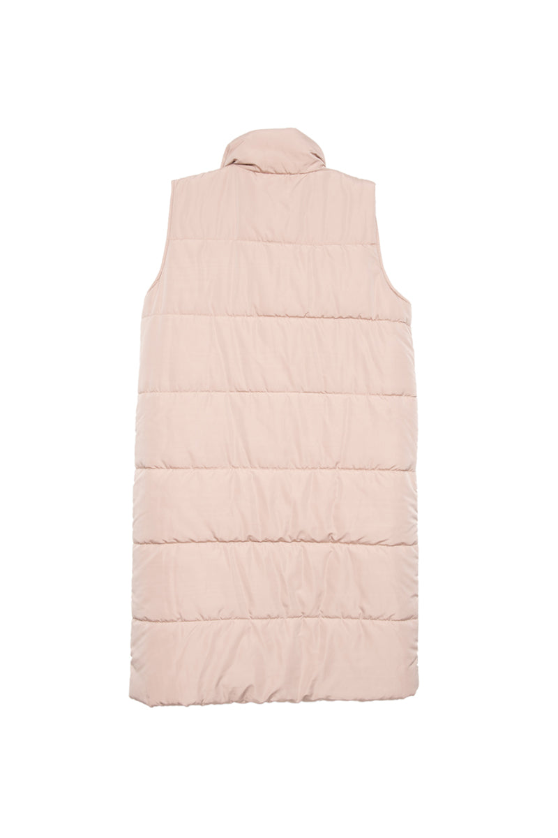 Tan Long Quilted Puffer Vests