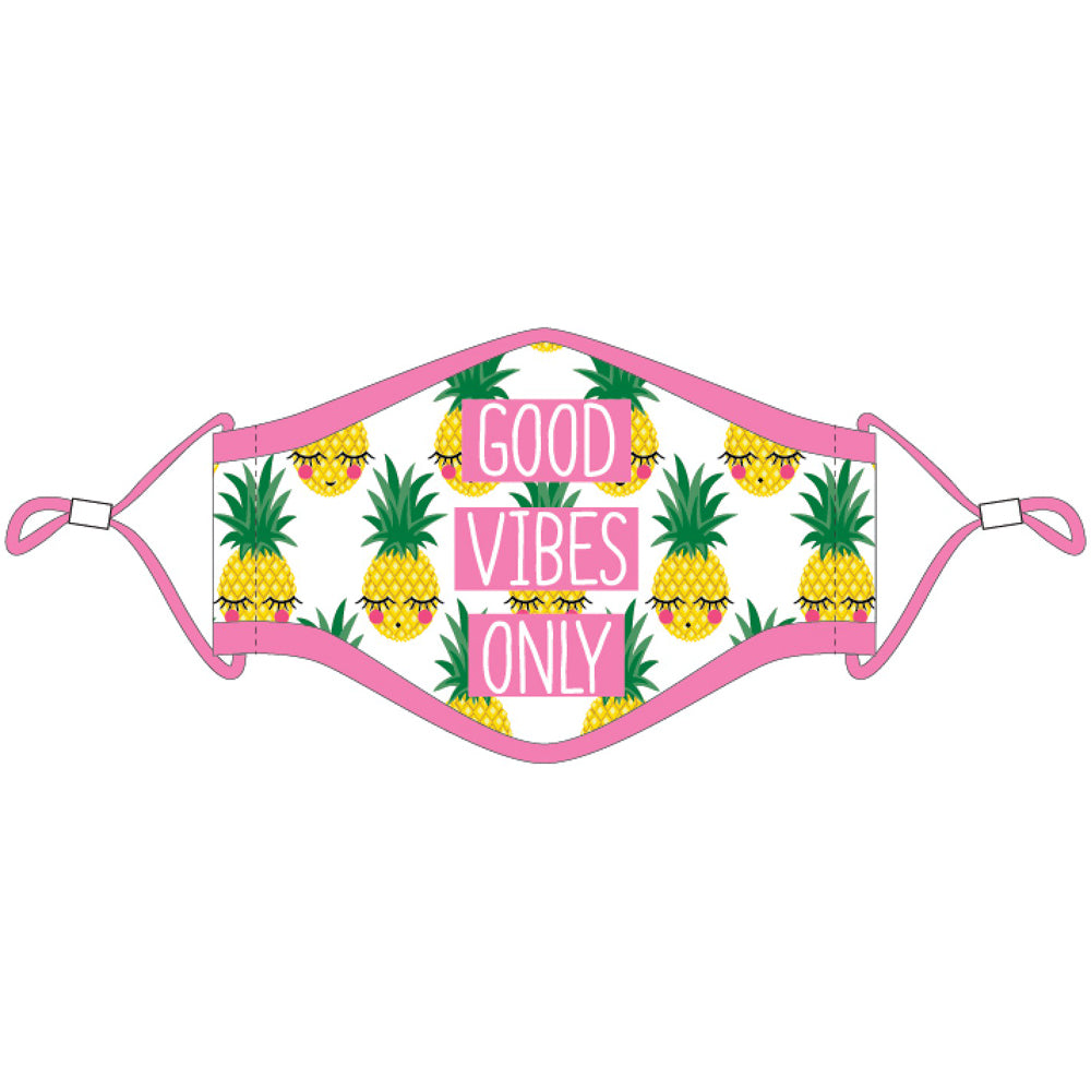 KIDS Good Vibes Only Pineapple Wholesale Face Masks with Lanyard