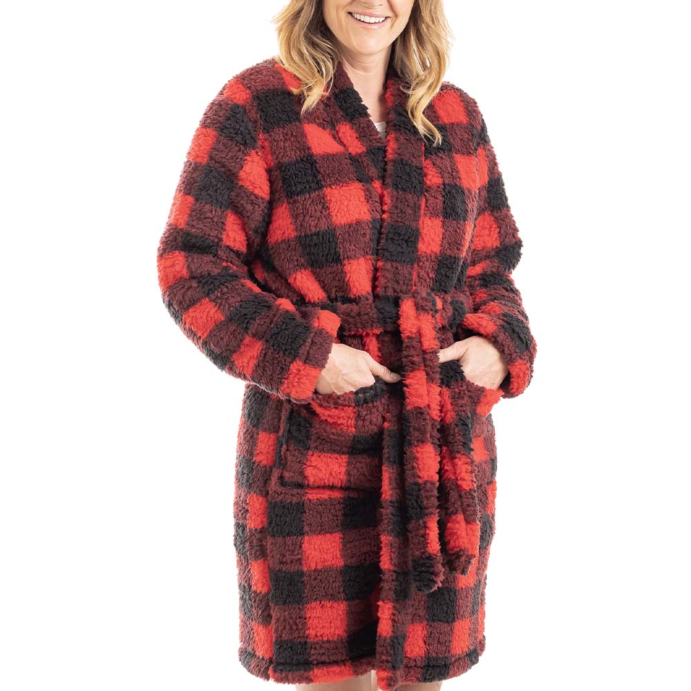 Red Plaid Women's Wholesale Sherpa Robe
